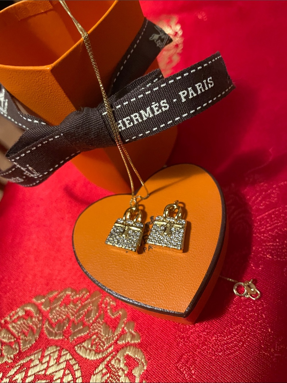Upcycled designer charms, box and unbranded chain